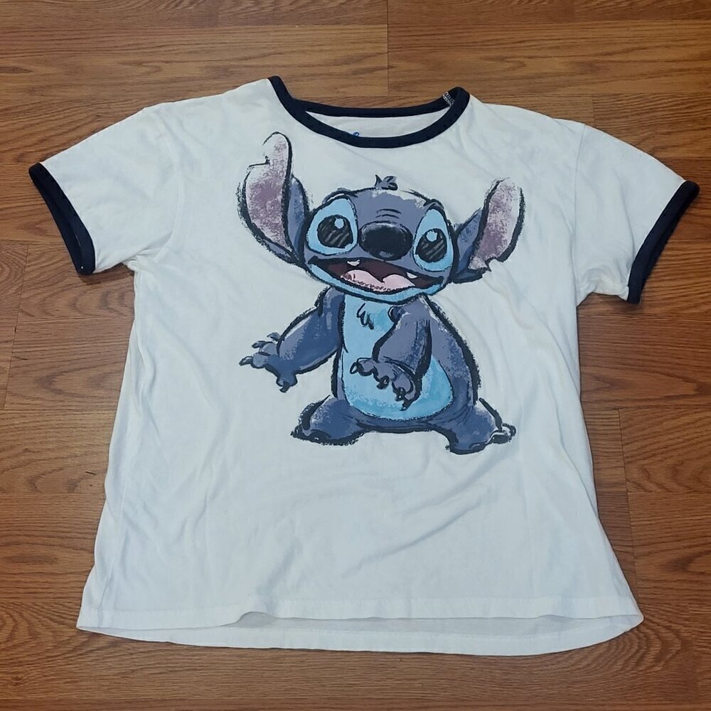 DISNEY LILO & STITCH Youth XL Size 14/16 White Shirt Spray Paint Graphic